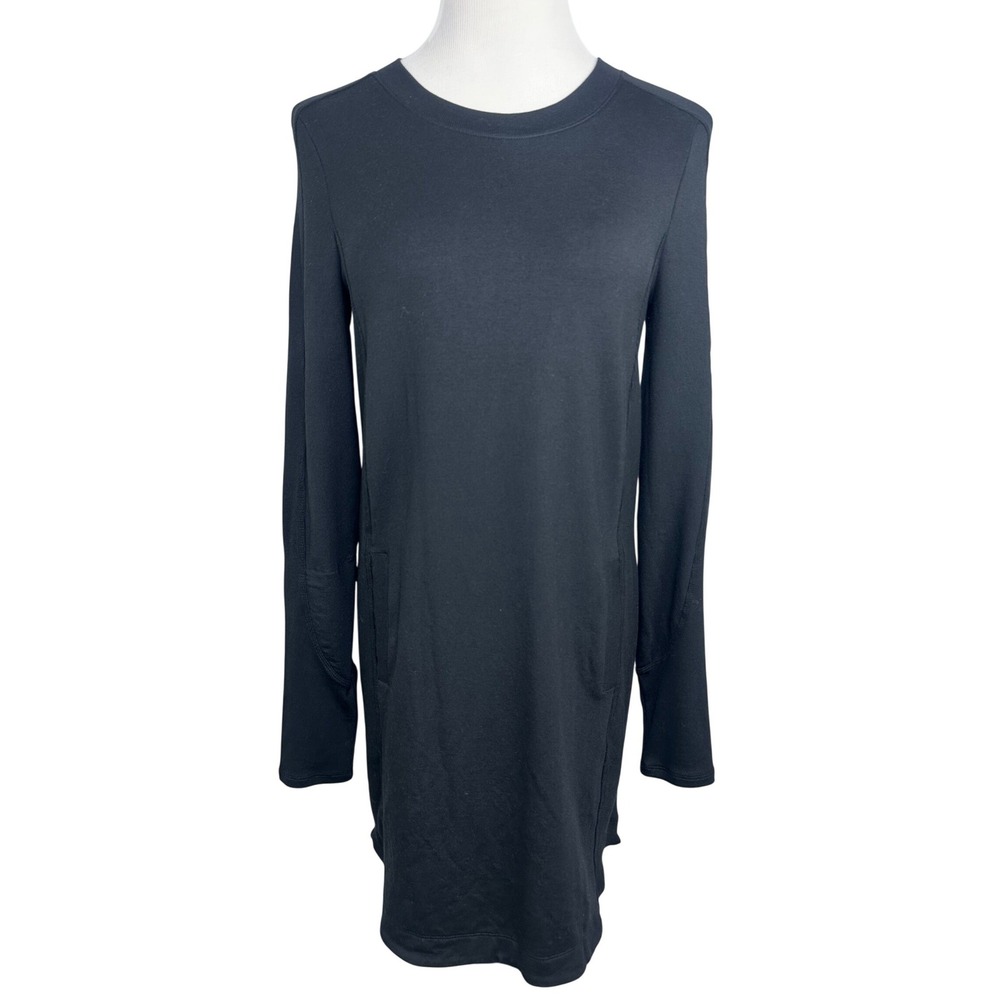 Athleta Balance Sweatshirt Dress Black Long Sleeve Pocket XS French Terry Sporty